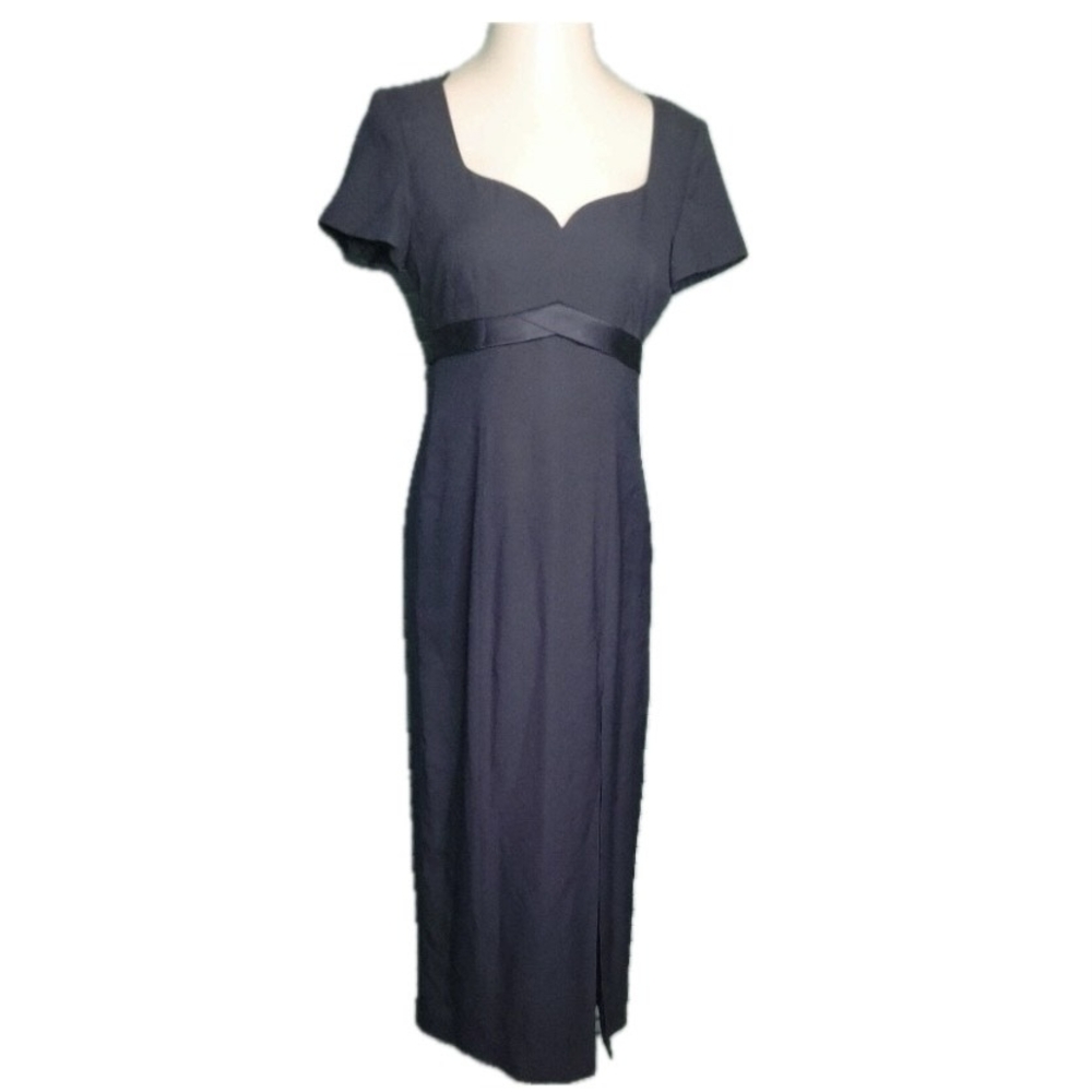 Fairweather Navy Maxi Cocktail Dress-Sweetheart Neckline-Empire Waist-Slit-Sz 6